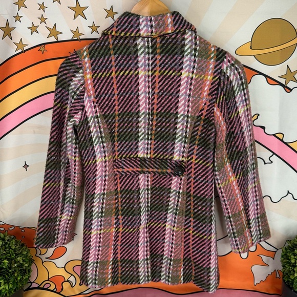 {Cherokee} Vintage Pink & Plaid Striped Mid-Length Wool Coat, Authentic Original - Picture 10 of 15